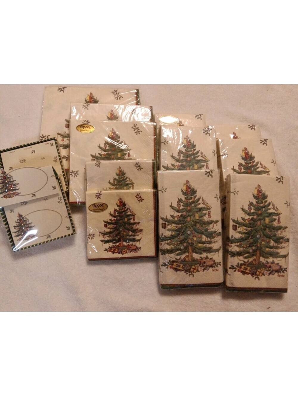 Spode Christmas Tree 3 Ply 11 Dinner, Cocktail Napkins N 2 Place Card PlatesNEW